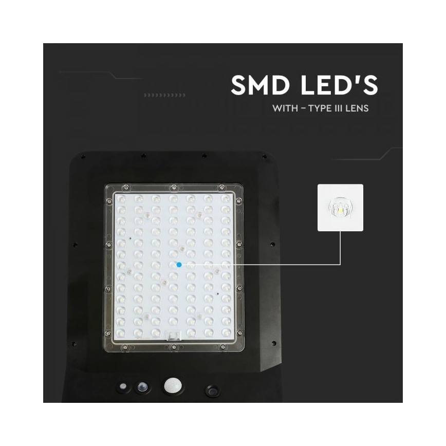 Lampadaire solaire avec détecteur LED/40W/9,6V IP65 4000K + Télécommande