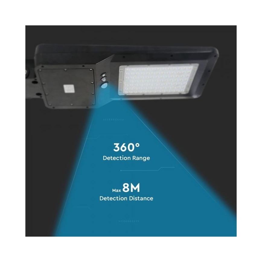 Lampadaire solaire avec détecteur LED/40W/9,6V IP65 4000K + Télécommande