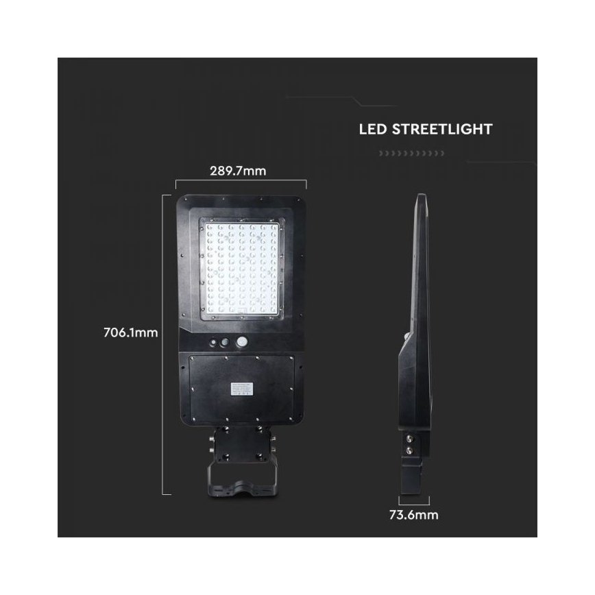 Lampadaire solaire avec détecteur LED/40W/9,6V IP65 4000K + Télécommande