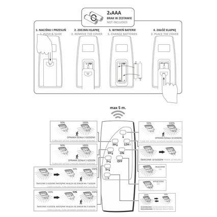 Lampadaire solaire avec détecteur STREET LED/3W/3,2V 5000 mAh IP65 + Télécommande