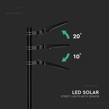 Lampadaire solaire de rue avec détecteur LED/20W/7,4V IP65 5400 mAh