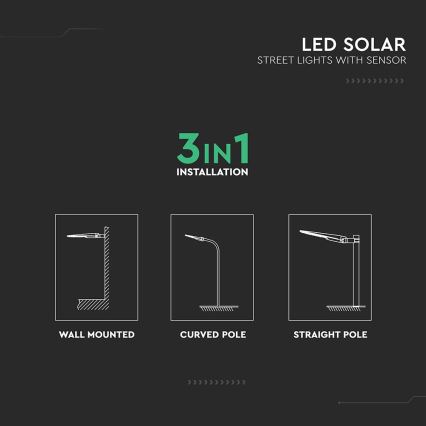 Lampadaire solaire de rue avec détecteur LED/20W/7,4V IP65 5400 mAh