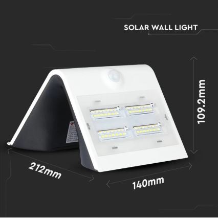 Lampadaire solaire LED avec détecteur LED/3W/3,7V 3000/4000K IP65 blanc