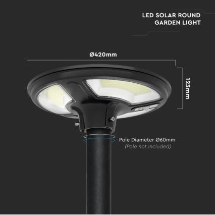 Lampadaire solaire LED avec détecteur LED/7,5W/3,2V 6500K IP65 + télécommande