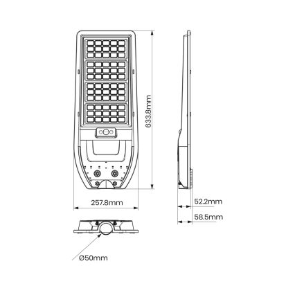 Lampadaire solaire LED VIA 150W/15000 mAh 3,2V 6000K IP65 + télécommande