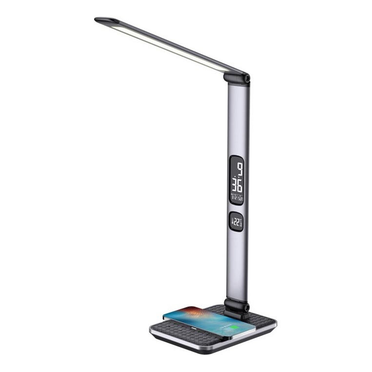 Lampe de bureau LED dimmable 8,5W/230V avec recharge sans fil, argentée