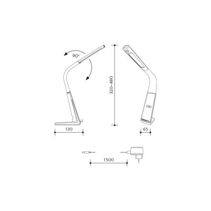 Lampe de bureau LED dimmable avec charge sans fil et capteur de mouvement LORD EVO LED/8W/230V 3000K/4500K/6000K noire