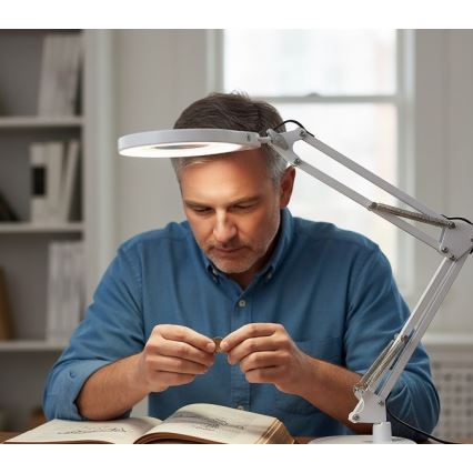Lampe de bureau LED à intensité variable avec loupe 2-en-1 AURIQ LOUPE LED/10W/5V 3000/4000/6500K blanche