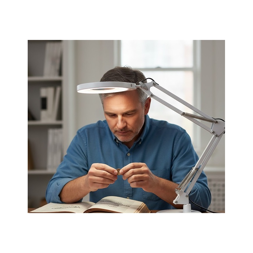 Lampe de bureau LED à intensité variable avec loupe 2-en-1 AURIQ LOUPE LED/10W/5V 3000/4000/6500K blanche