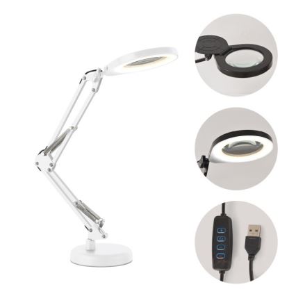 Lampe de bureau LED à intensité variable avec loupe 2-en-1 AURIQ LOUPE LED/10W/5V 3000/4000/6500K blanche