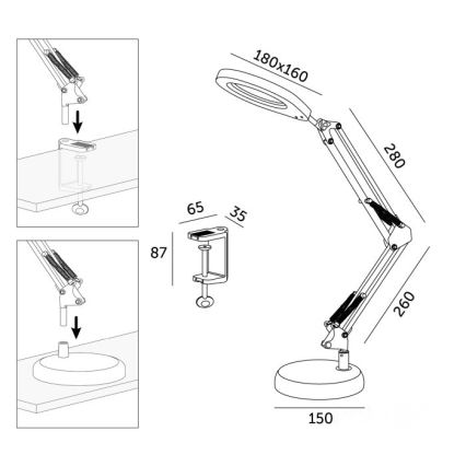 Lampe de bureau LED à intensité variable avec loupe 2-en-1 AURIQ LOUPE LED/10W/5V 3000/4000/6500K blanche