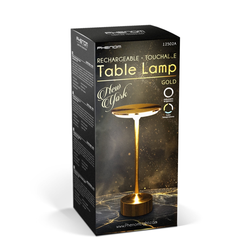 Lampe de bureau LED rechargeable à intensité variable NEW YORK LED/1,8W/5V 2700K/4000K/6500K 1200 mAh dorée