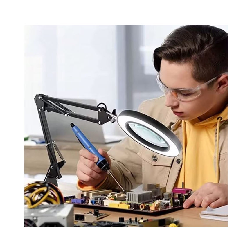 Lampe de table à intensité variable avec loupe LED/11W/5V 3000-6000K noir