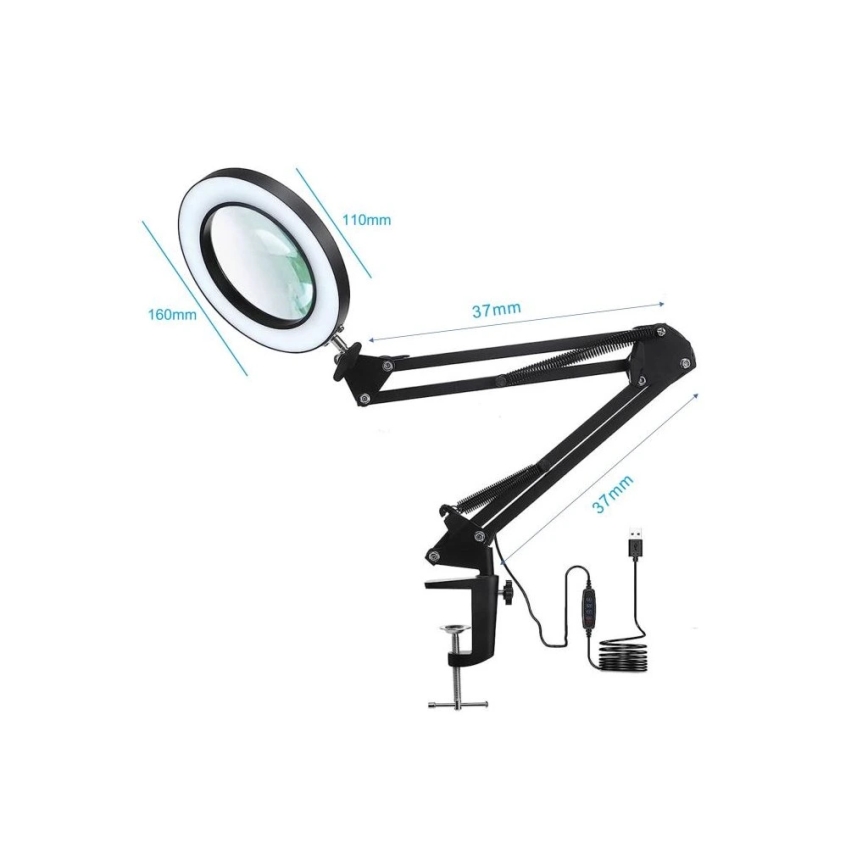 Lampe de table à intensité variable avec loupe LED/22W/5V 4000-6000K noir
