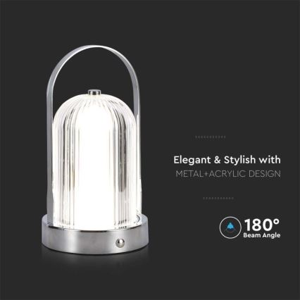 Lampe de table tactile rechargeable et à intensité variable LED/1W/5V 3000-6000K 1800 mAh chrome mat