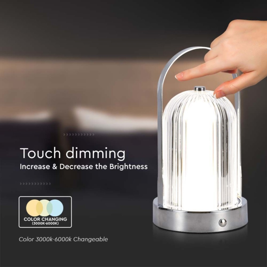 Lampe de table tactile rechargeable et à intensité variable LED/1W/5V 3000-6000K 1800 mAh chrome mat