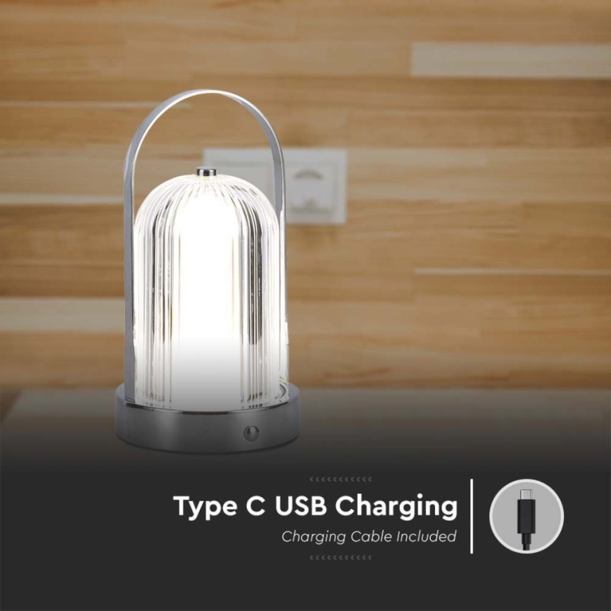 Lampe de table tactile rechargeable et à intensité variable LED/1W/5V 3000-6000K 1800 mAh chrome mat