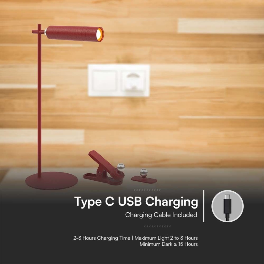 Lampe de table rechargeable à intensité variable magnétique LED/3W/5V 4000K 1500 mAh rouge