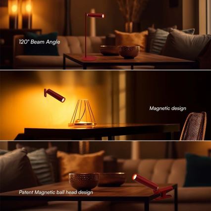 Lampe de table rechargeable à intensité variable magnétique LED/3W/5V 4000K 1500 mAh rouge