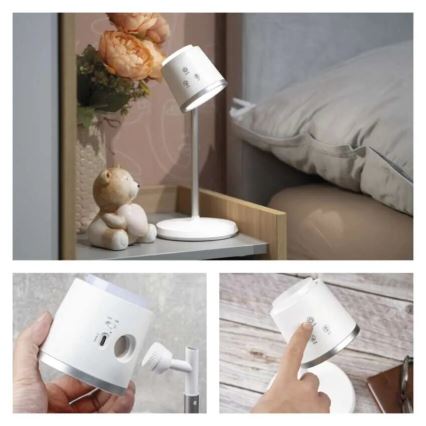 Lampe de table à intensité variable rechargeable 4en1 LED/6W/3,7V 3000K/4000K/6500K 1500mAh blanc