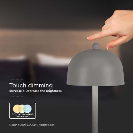 Lampe de table tactile à intensité variable rechargeable LED/1W/5V 3000-6000K 1800 mAh gris