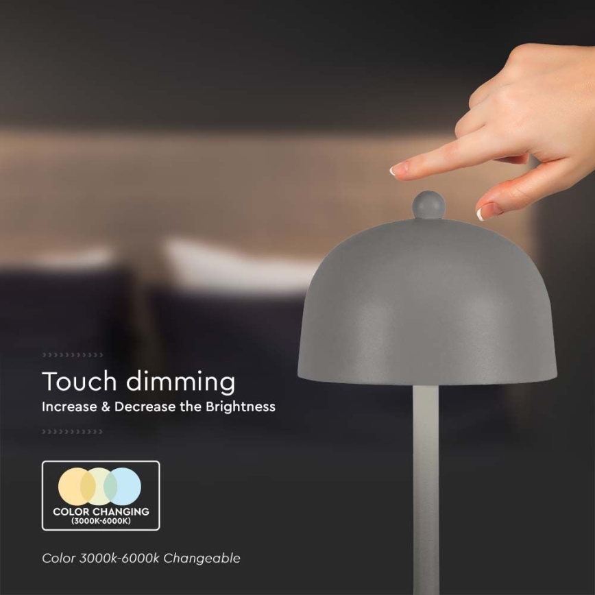 Lampe de table tactile à intensité variable rechargeable LED/1W/5V 3000-6000K 1800 mAh gris