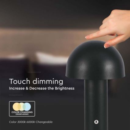 Lampe de table tactile rechargeable et à intensité variable LED/1W/5V 3000-6000K 1800 mAh noir