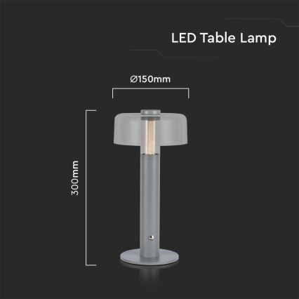 Lampe de table tactile rechargeable et à intensité variable LED/1W/5V 3000K 1800 mAh gris