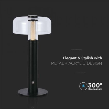 Lampe de table tactile rechargeable et à intensité variable LED/1W/5V 3000K 1800 mAh noir
