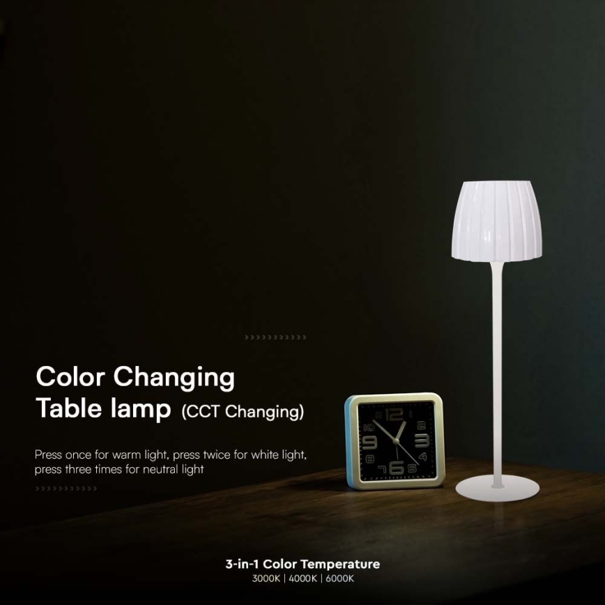 Lampe de table tactile rechargeable et à intensité variable LED/2,7W/5V 3000/4000/6000K 1800 mAh blanc