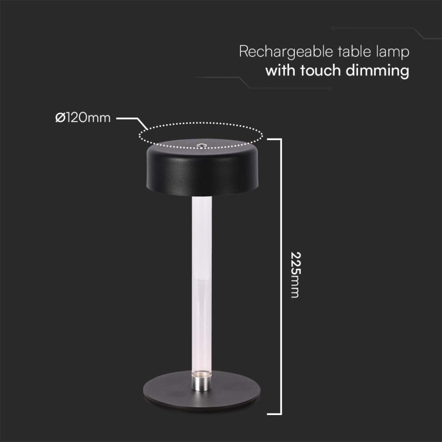 Lampe de table tactile rechargeable et à intensité variable LED/3W/5V 3000-6000K 2400 mAh noir