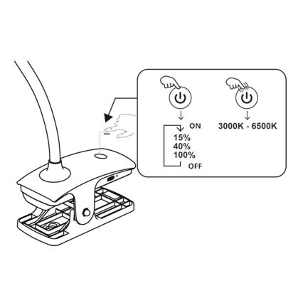 Lampe de table à LED à intensité variable avec clip BELLA LED/4,8W/5V 3000-6500K noire