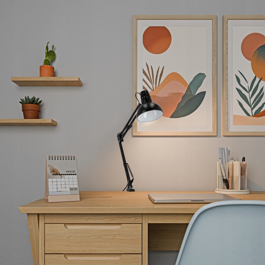 Lampe de table à pince 1xE27/60W/230V noire