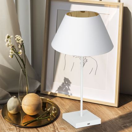 Lampe de table avec port USB 1xE27/60W/230V blanche