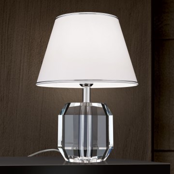 Lampe de table en cristal ALEXIS 1xE27/60W/230V blanc/chrome brillant/transparent