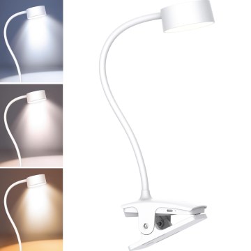 Lampe de table flexible à intensité variable et rechargeable avec pince LED/2W/1800 mAh 3000/4000/6500K blanc