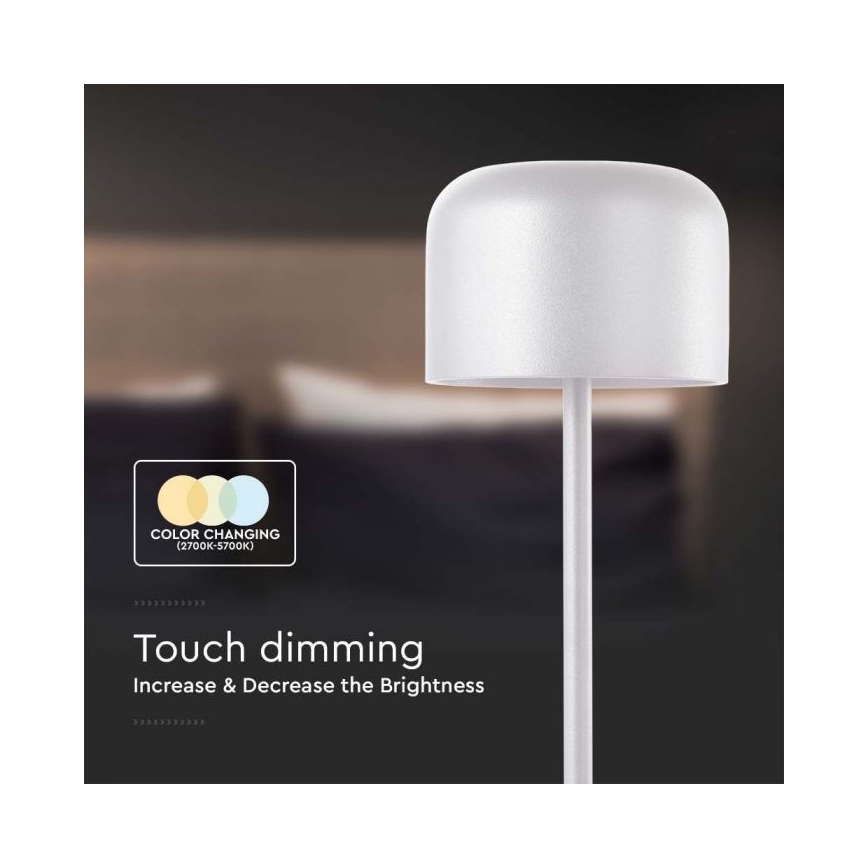 LED Lampe de table tactile rechargeable et à intensité variable LED/1,5W/5V 2700-5700K IP54 2200 mAh blanc