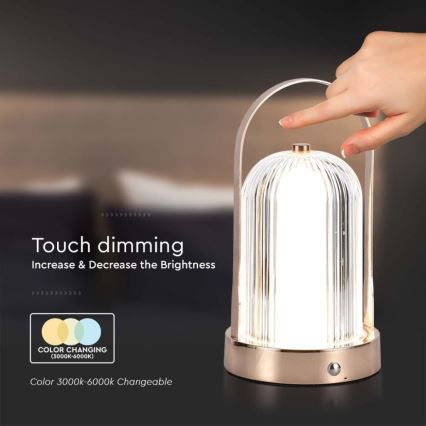 LED Lampe de table tactile rechargeable et à intensité variable LED/1W/5V 3000-6000K 1800 mAh cuivre