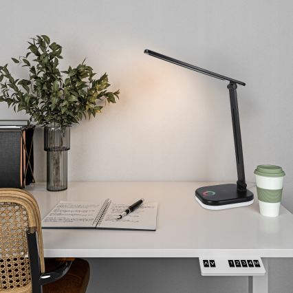 Lampe de table LED RGBW dimmable avec charge sans fil LED/7W/5V USB noire
