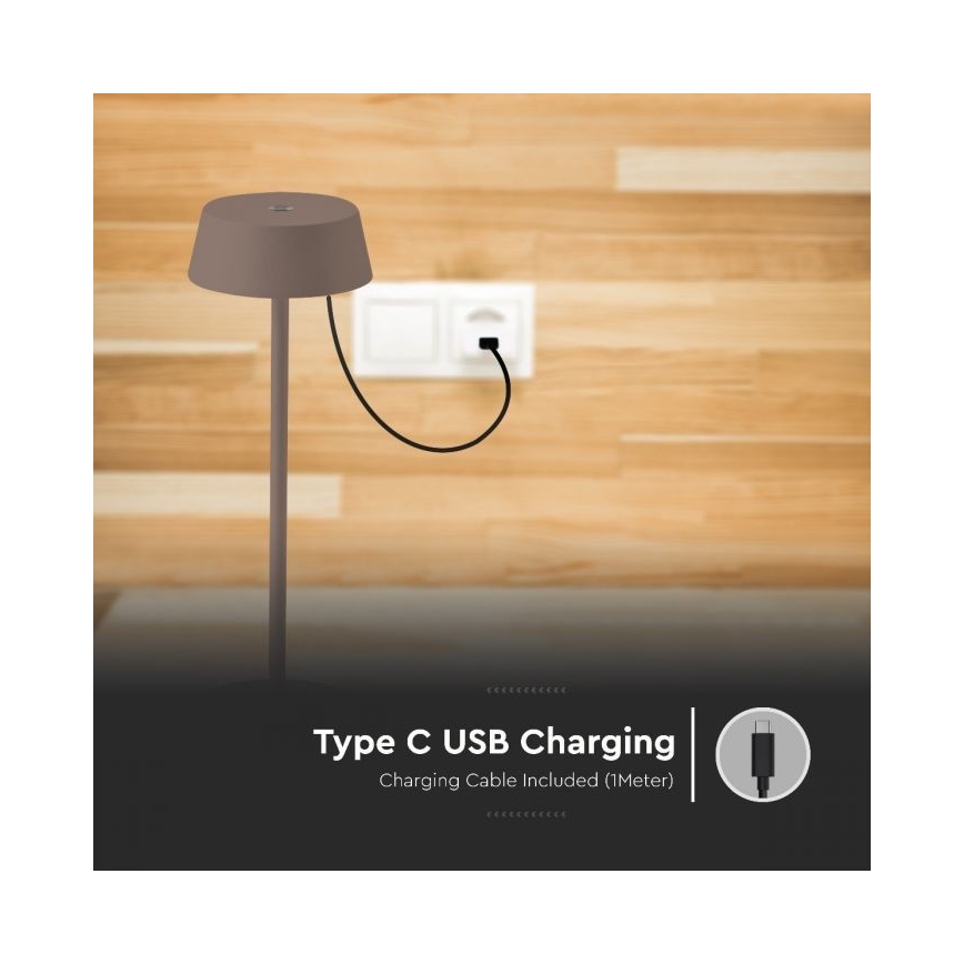 Lampe de table rechargeable à intensité variable d'extérieur LED/2W/5V 4400 mAh IP54 marron