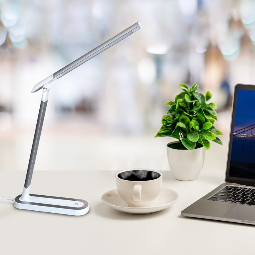 Lampe de table tactile LED à intensité variable MADERA LED/7W/230V USB blanc