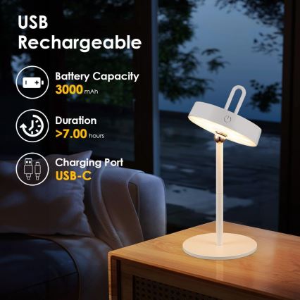 Lampe de table tactile LED dimmable rechargeable pour extérieur GENTLE LED/1,5W/3,7V 3000 mAh IP44 blanche