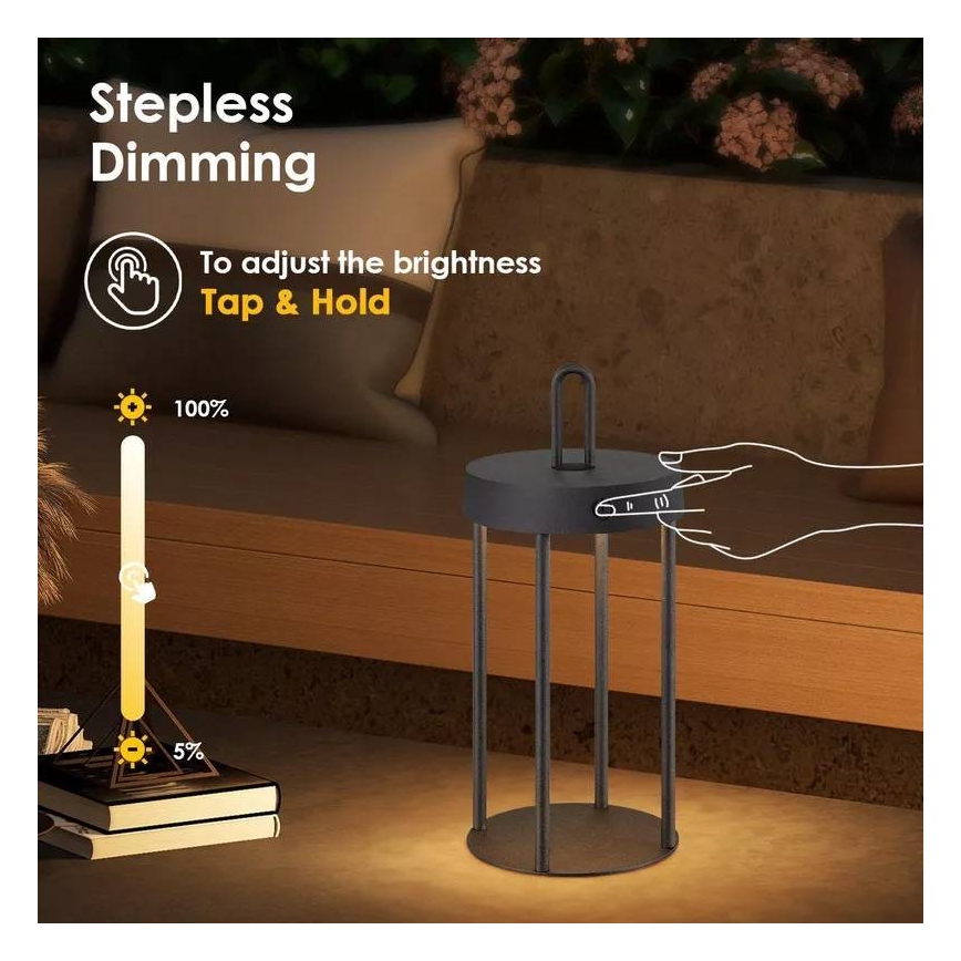 Lampe de table tactile LED d'extérieur dimmable, rechargeable GENTLE LED/1,5W/3,7V 3000 mAh IP44 noire