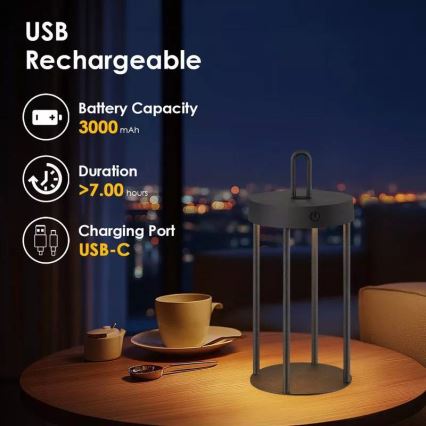 Lampe de table tactile LED d'extérieur dimmable, rechargeable GENTLE LED/1,5W/3,7V 3000 mAh IP44 noire