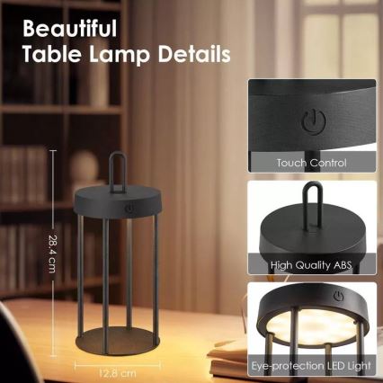 Lampe de table tactile LED d'extérieur dimmable, rechargeable GENTLE LED/1,5W/3,7V 3000 mAh IP44 noire