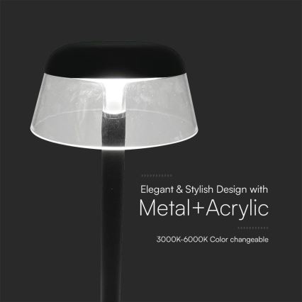 Lampe de table tactile rechargeable et à intensité variable LED/3W/5V 3000-6000K 1800 mAh noir