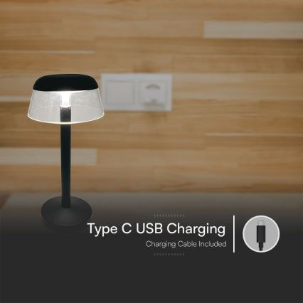 Lampe de table tactile rechargeable et à intensité variable LED/3W/5V 3000-6000K 1800 mAh noir