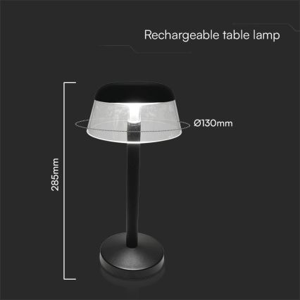 Lampe de table tactile rechargeable et à intensité variable LED/3W/5V 3000-6000K 1800 mAh noir