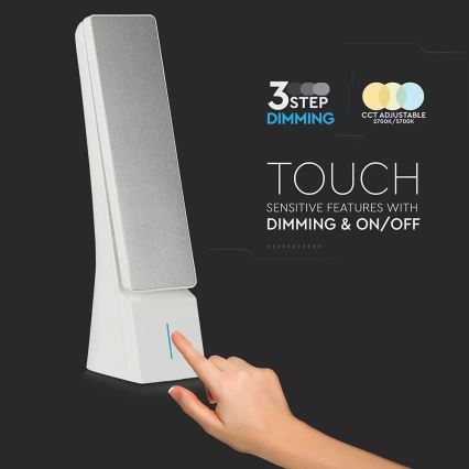 Lampe de table tactile rechargeable LED à intensité variable USB LED/4W/5V 1200 mAh 2700K-5700K blanche/argentée