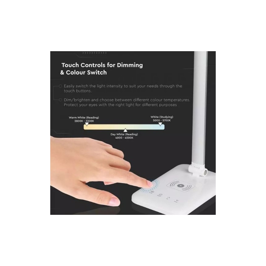 Lampe de table tactile rechargeable USB LED/16W/230V avec chargement sans fil 2800K-5700K